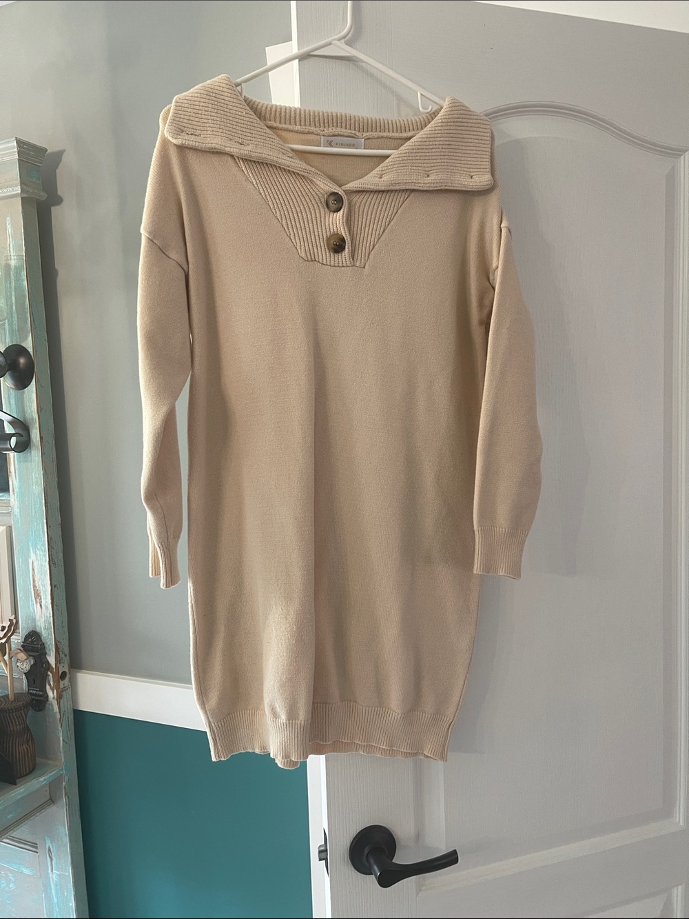 Long Sleeve Knit Sweater Dress in Beige